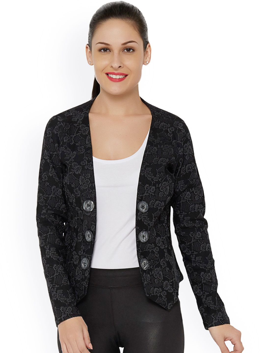 Buy Raindrops Black Jacquard Front Open Jacket Jackets for Women 1801641 Myntra