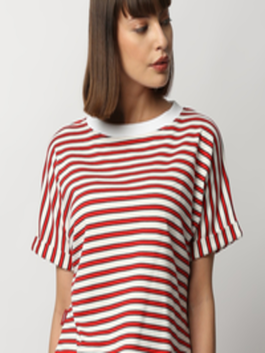 Buy Disrupt Women Red Striped Loose Cotton T Shirt - Tshirts for Women ...