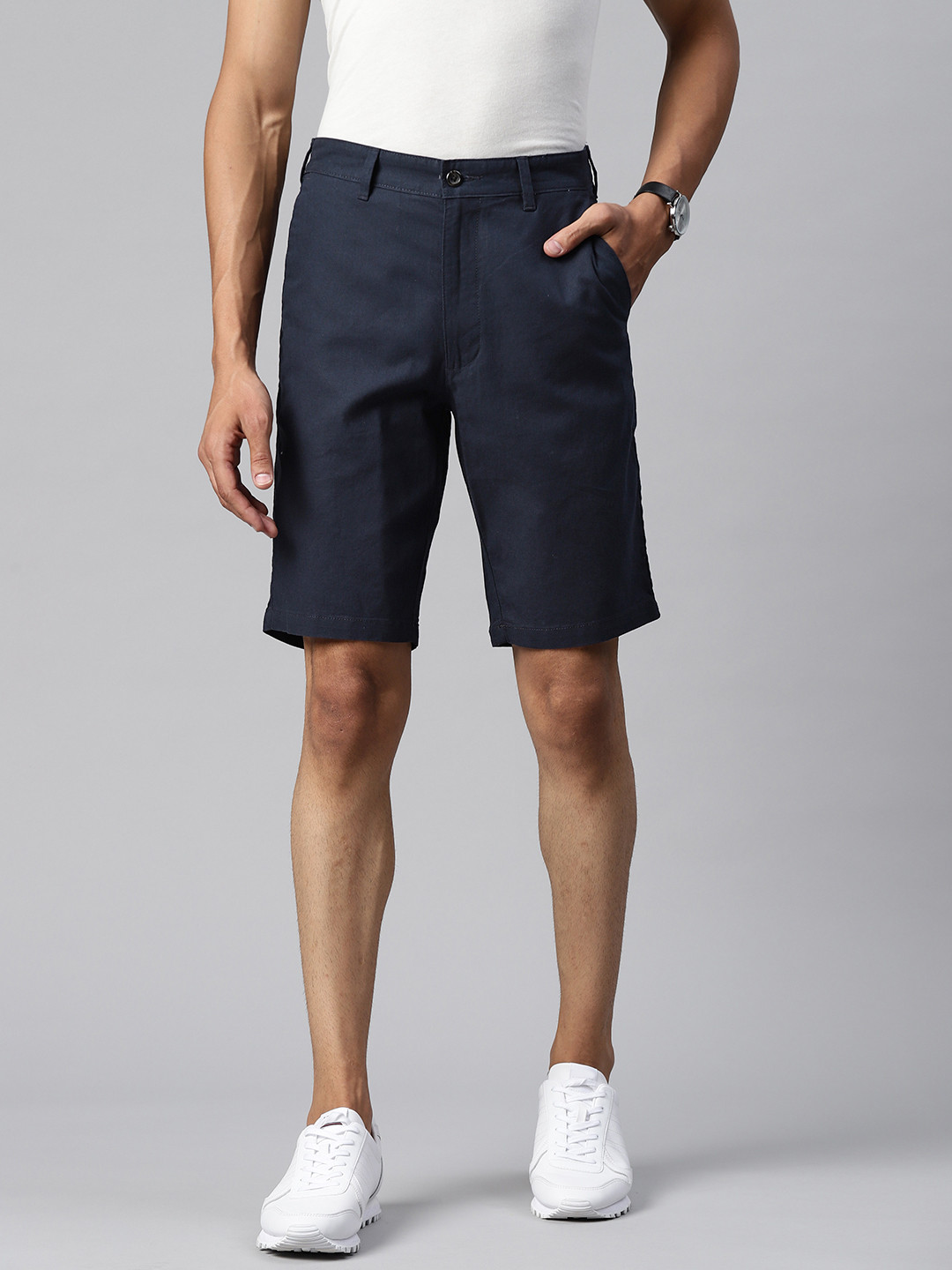 Buy Marks & Spencer Men Navy Blue Linen Shorts Shorts for Men
