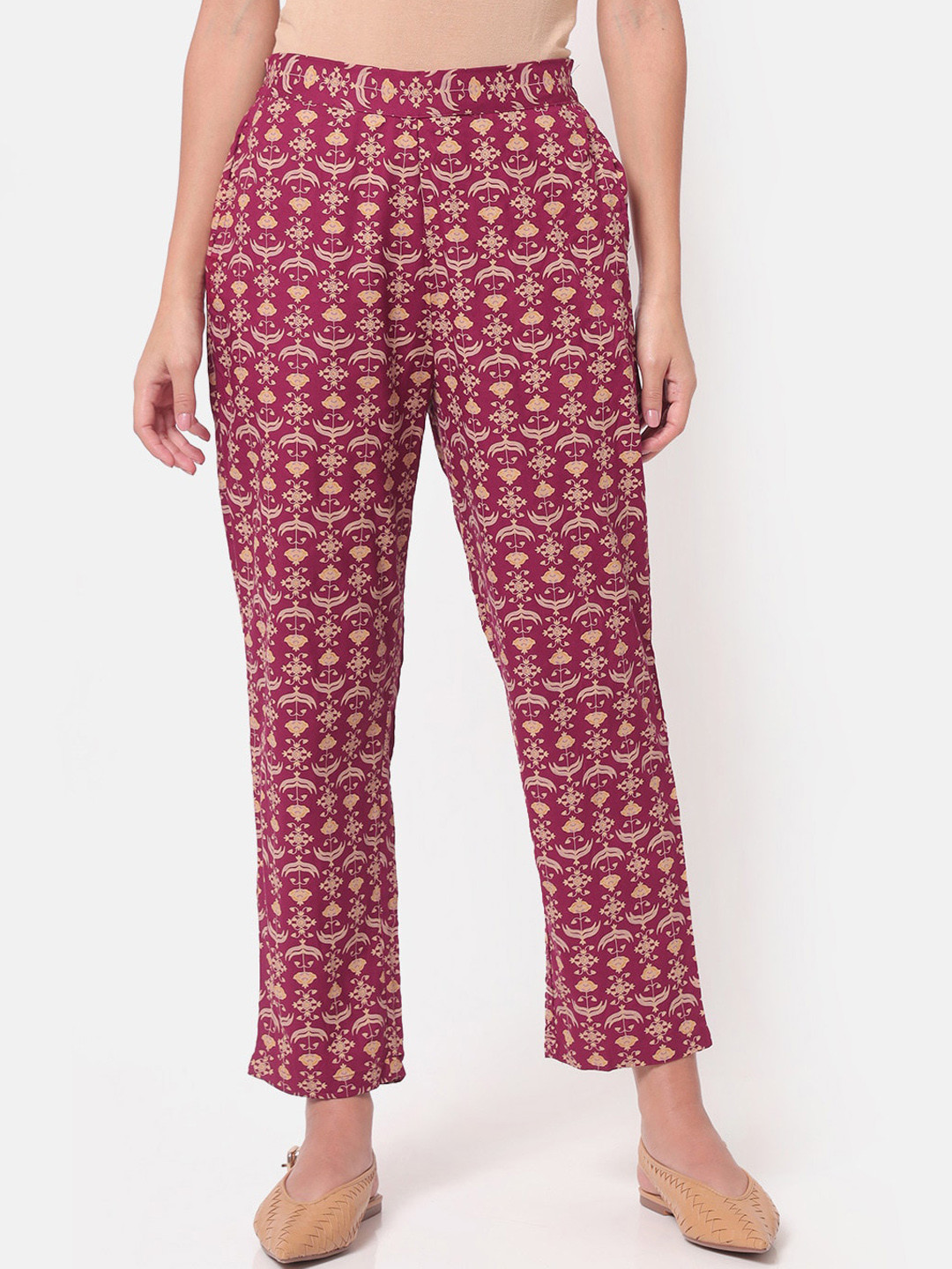 Buy Saaki Women Red Floral Printed Trousers Trousers for Women