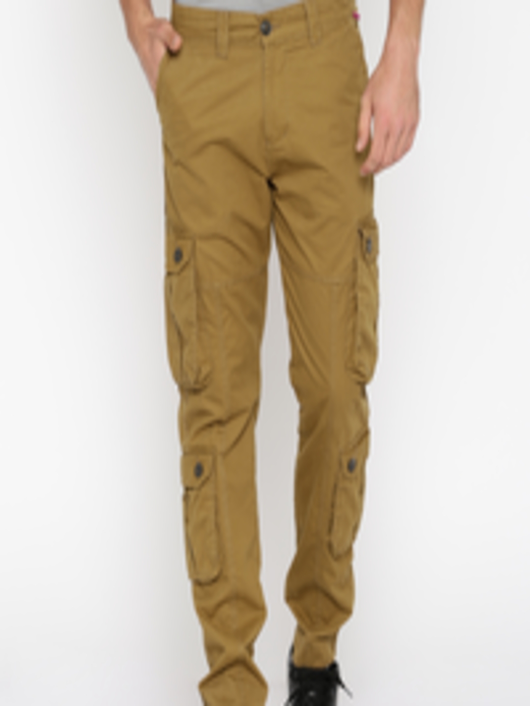 Buy FIFTY TWO Men Khaki Regular Fit Solid Cargos - Trousers for Men ...