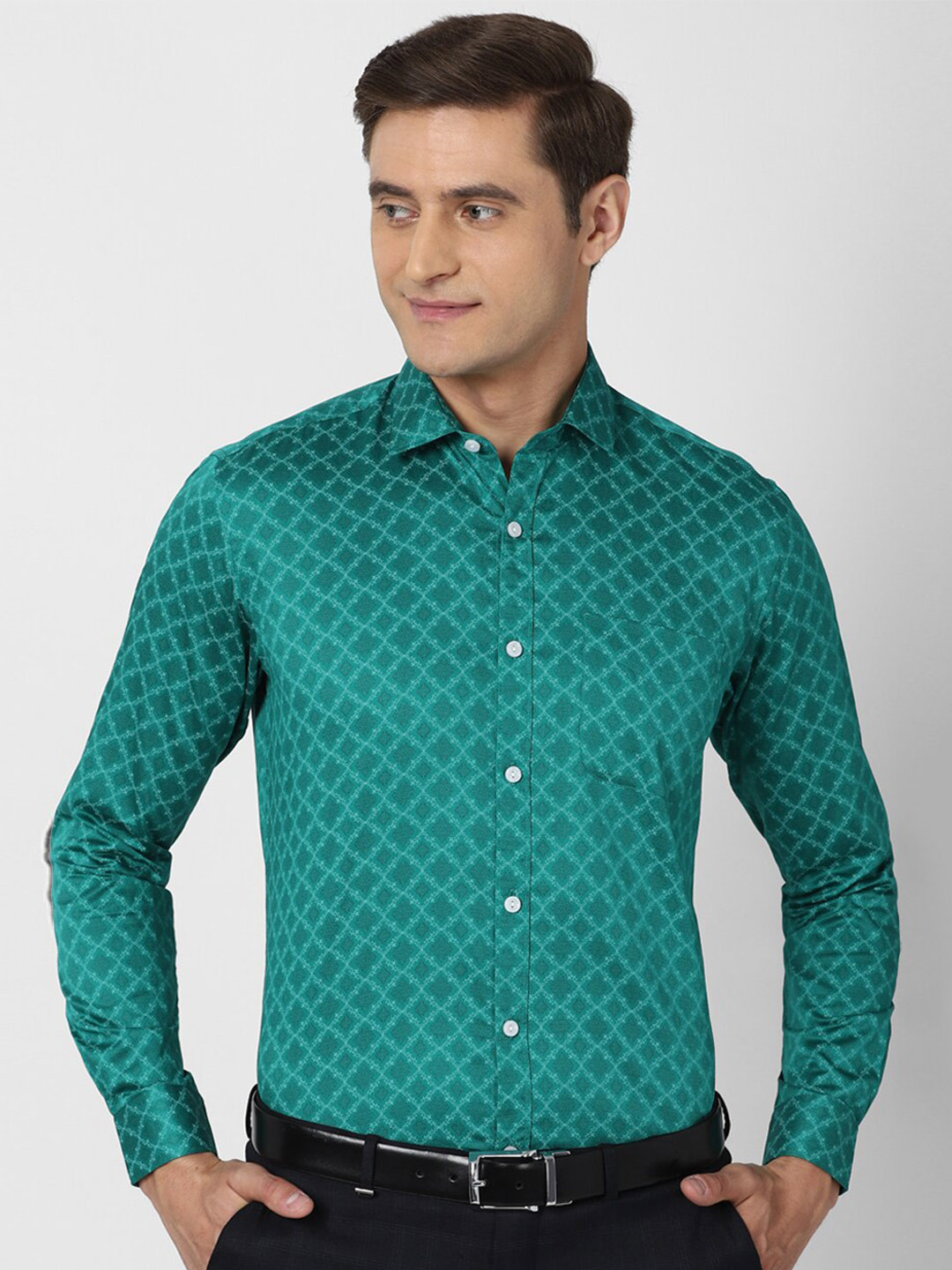 Buy Peter England Elite Men Green Slim Fit Printed Formal Shirt