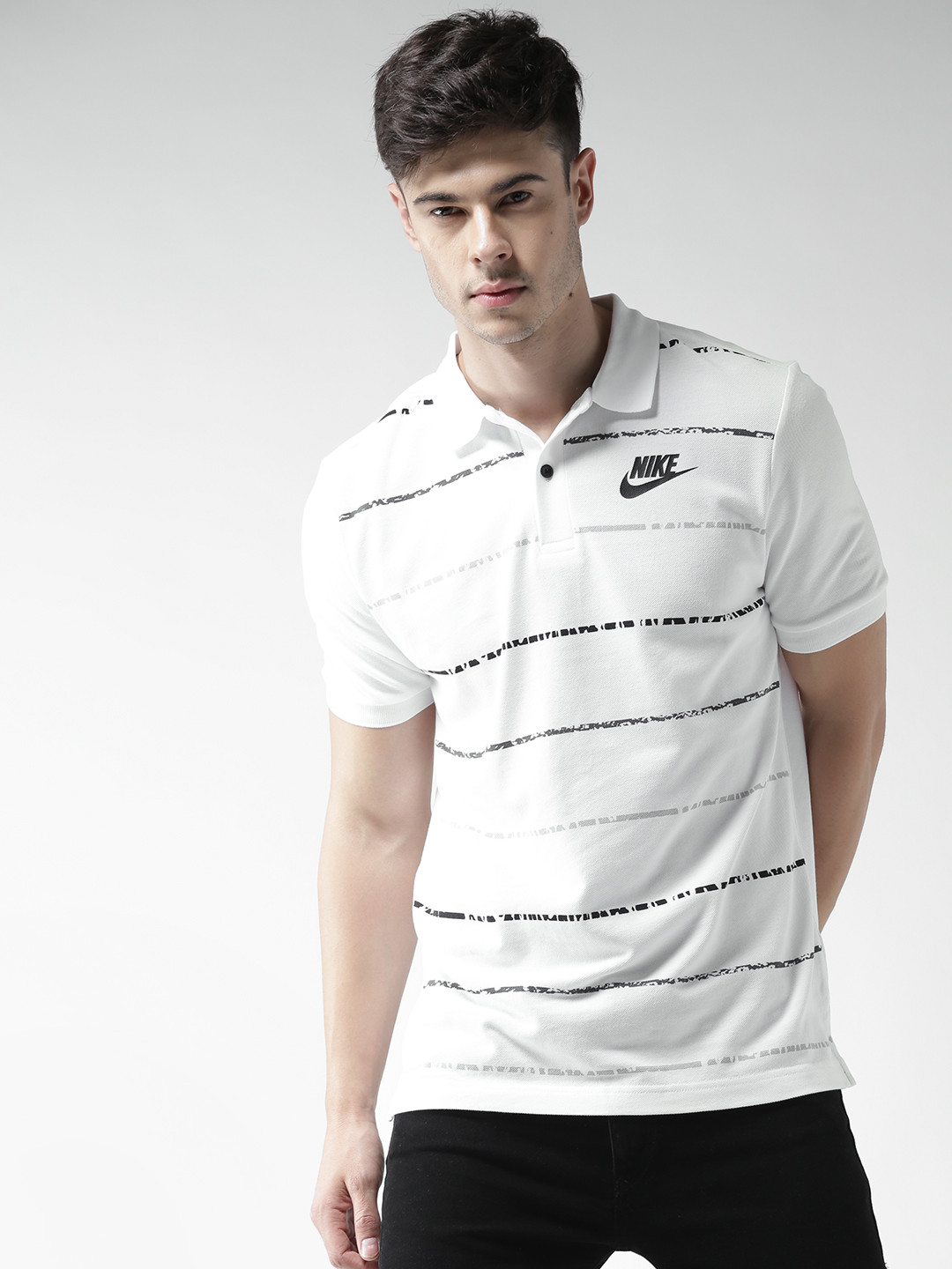 Buy Nike Men White AS NSW PQ Matchup Striped Polo Collar T Shirt