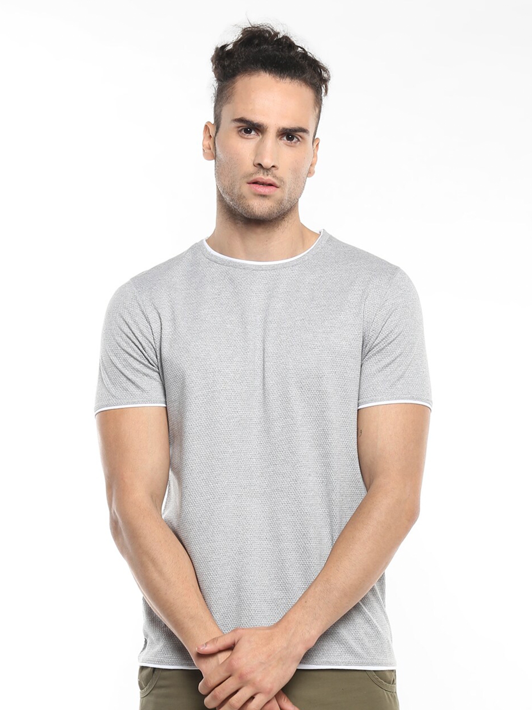 Buy Alan Jones Men Grey Melange Solid Slim Fit T Shirt - Tshirts for ...