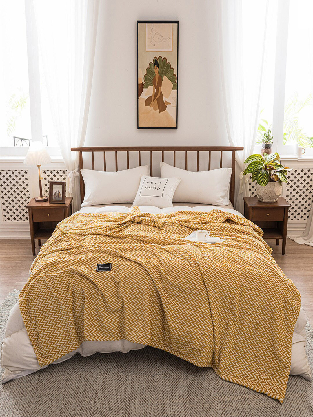 Buy JC Collection Yellow & White Summer 350 GSM Single Bed Blanket