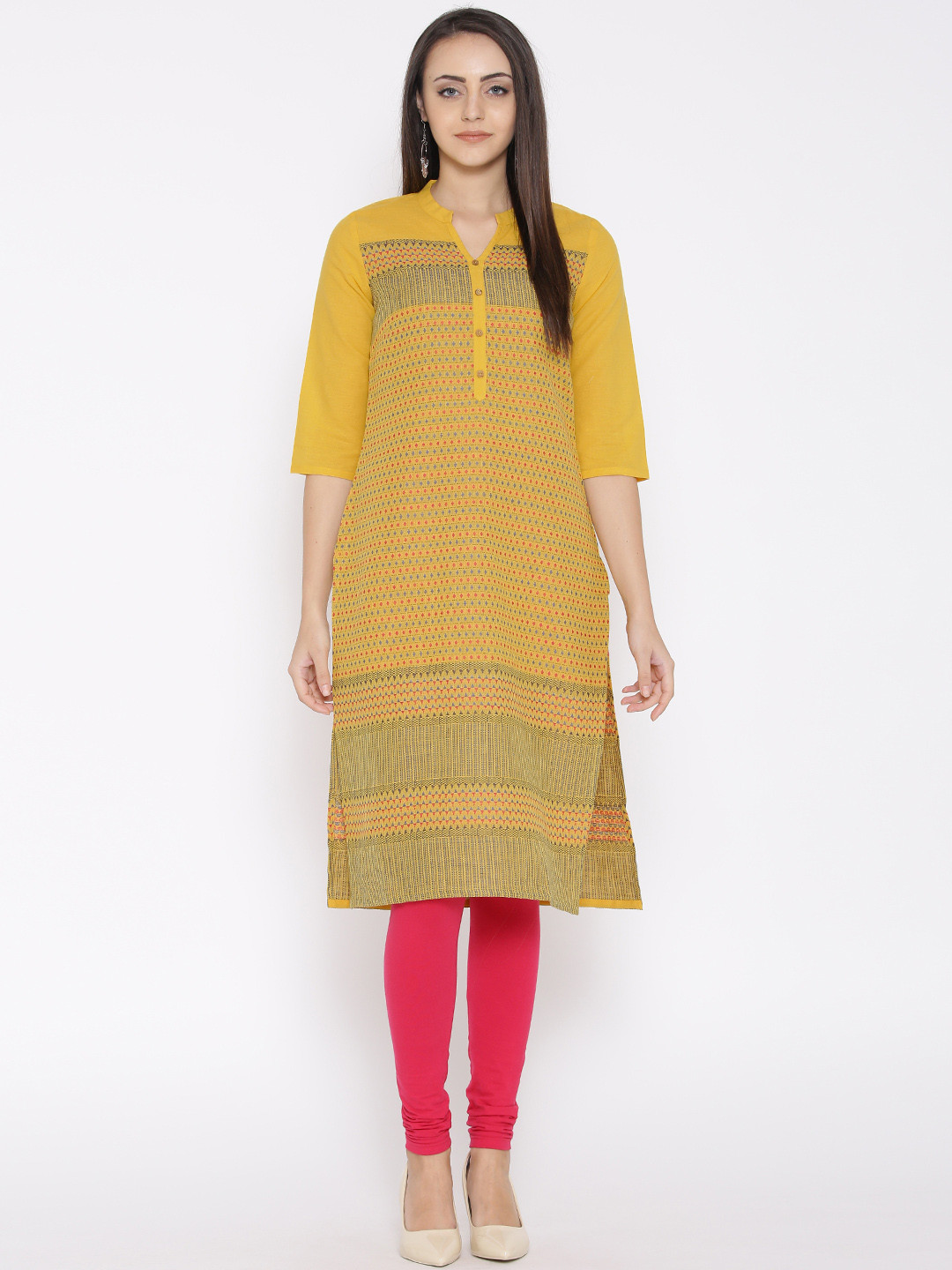Women Yellow Printed Straight Kurtas