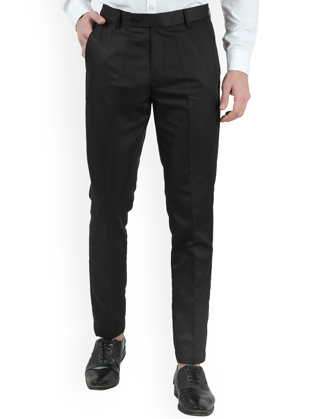 Buy VEI SASTRE Men Black Smart Slim Fit Trousers - Trousers for Men ...