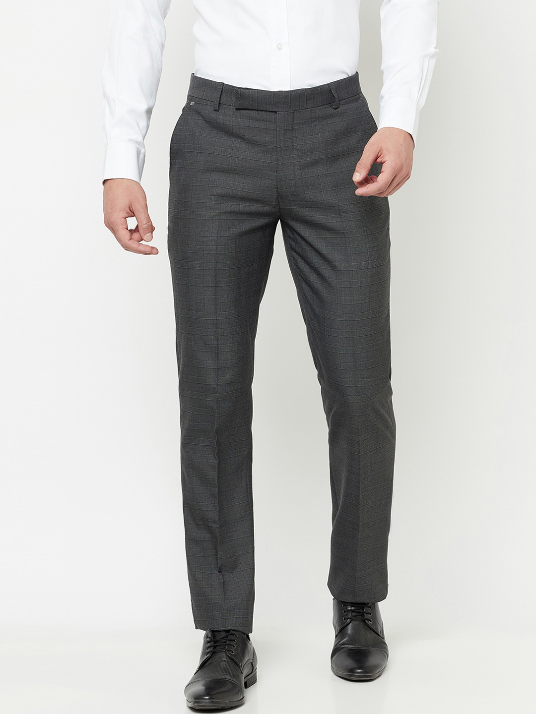 Men'S Charcoal Checked Formal Trousers