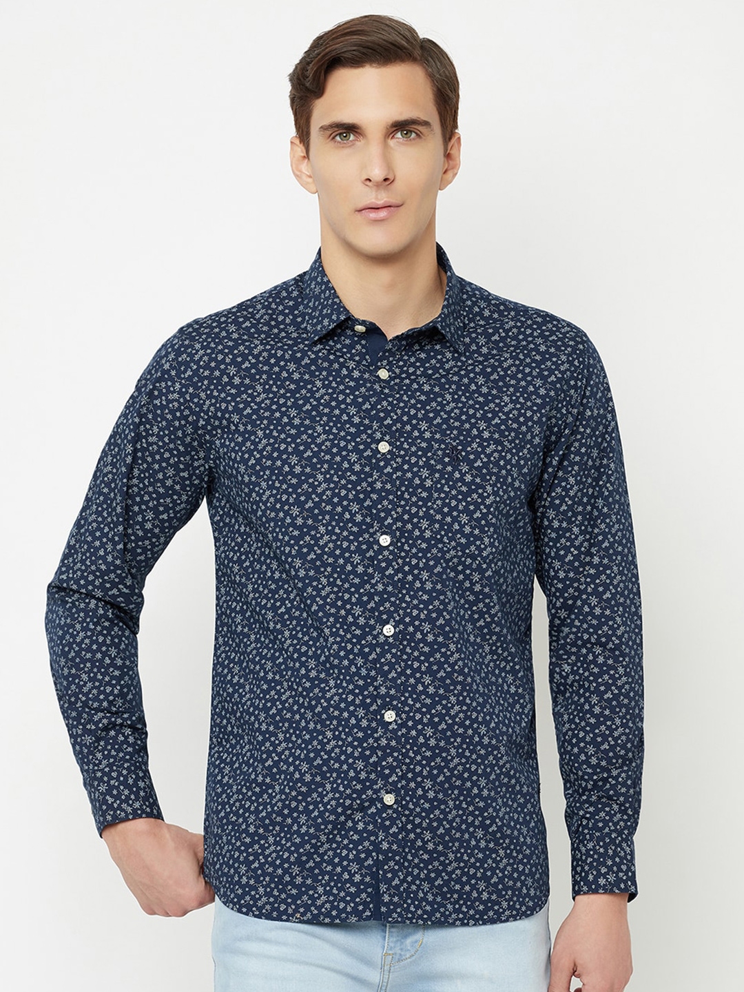 Buy Cantabil Men Navy Blue Floral Printed Casual Shirt - Shirts for Men ...
