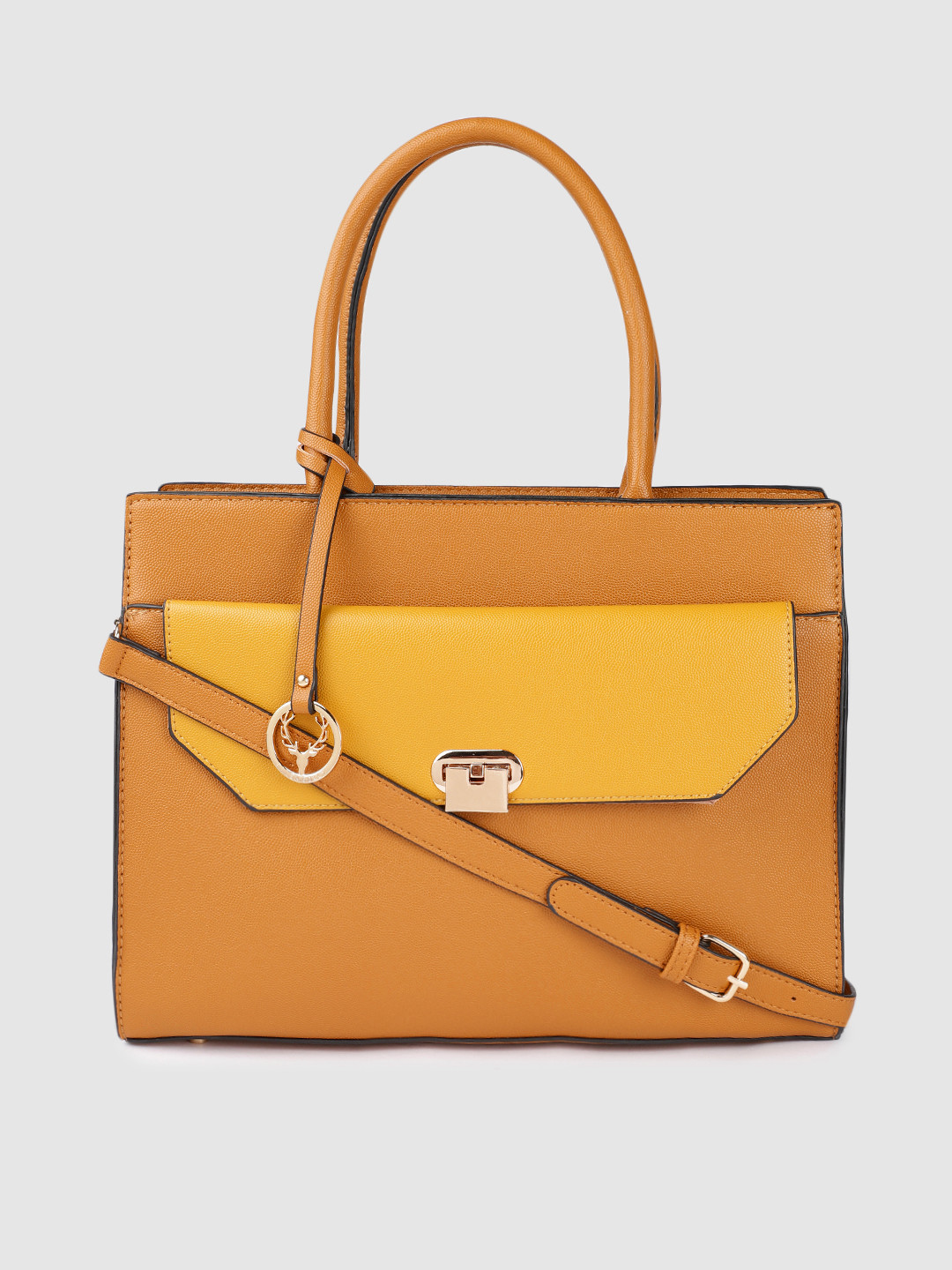 Buy Allen Solly Mustard PU Structured Handheld Bag Handbags for Women