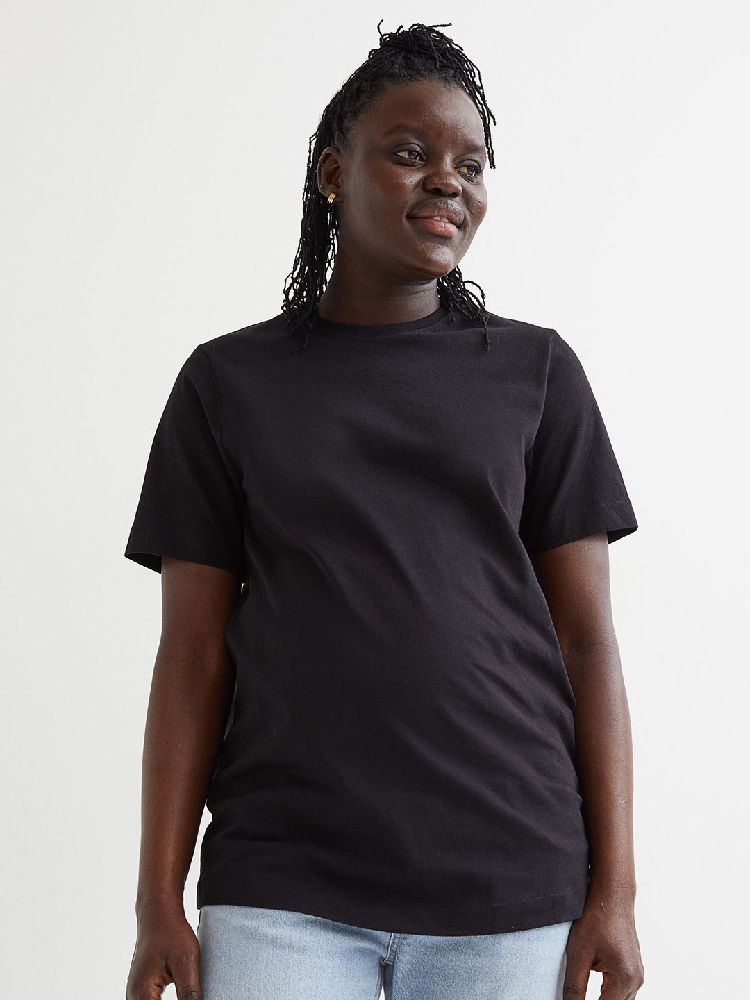 Buy H&M Women Pack Of 2 Black & Pink Solid MAMA Cotton T Shirts