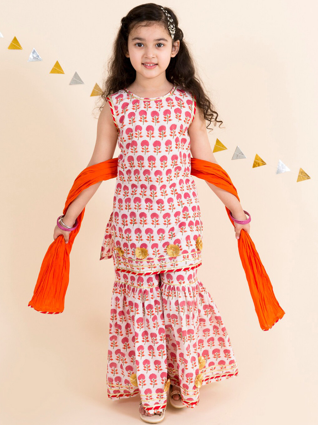 Kurti Con Patiala In Cotone Rosa A Righe Floreali Per Ragazze – Pspeaches - 5
