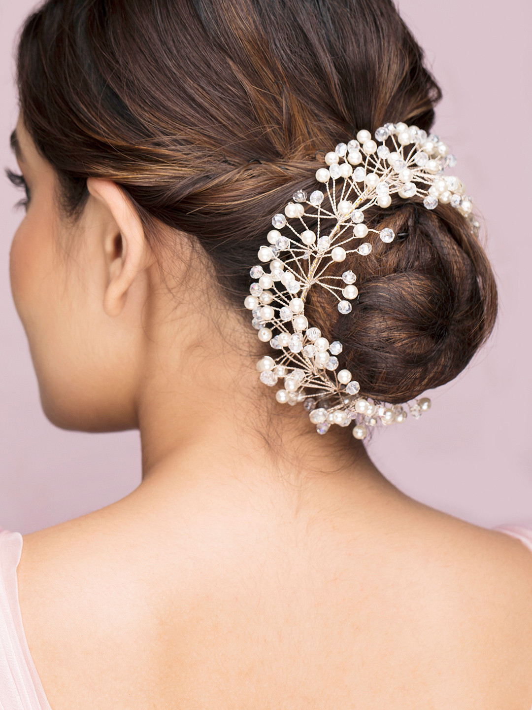 Buy Rubans Women Gold Plated & White Hair Accessory With Translucent