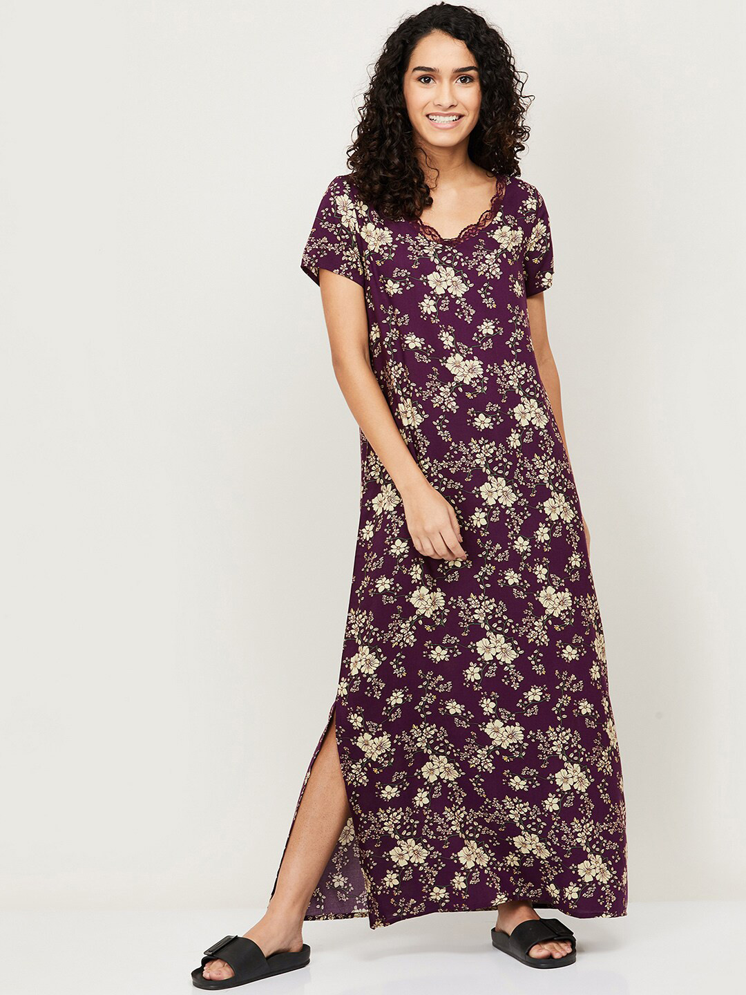 Buy Ginger By Lifestyle Women Maroon Floral Maxi Dress Dresses for