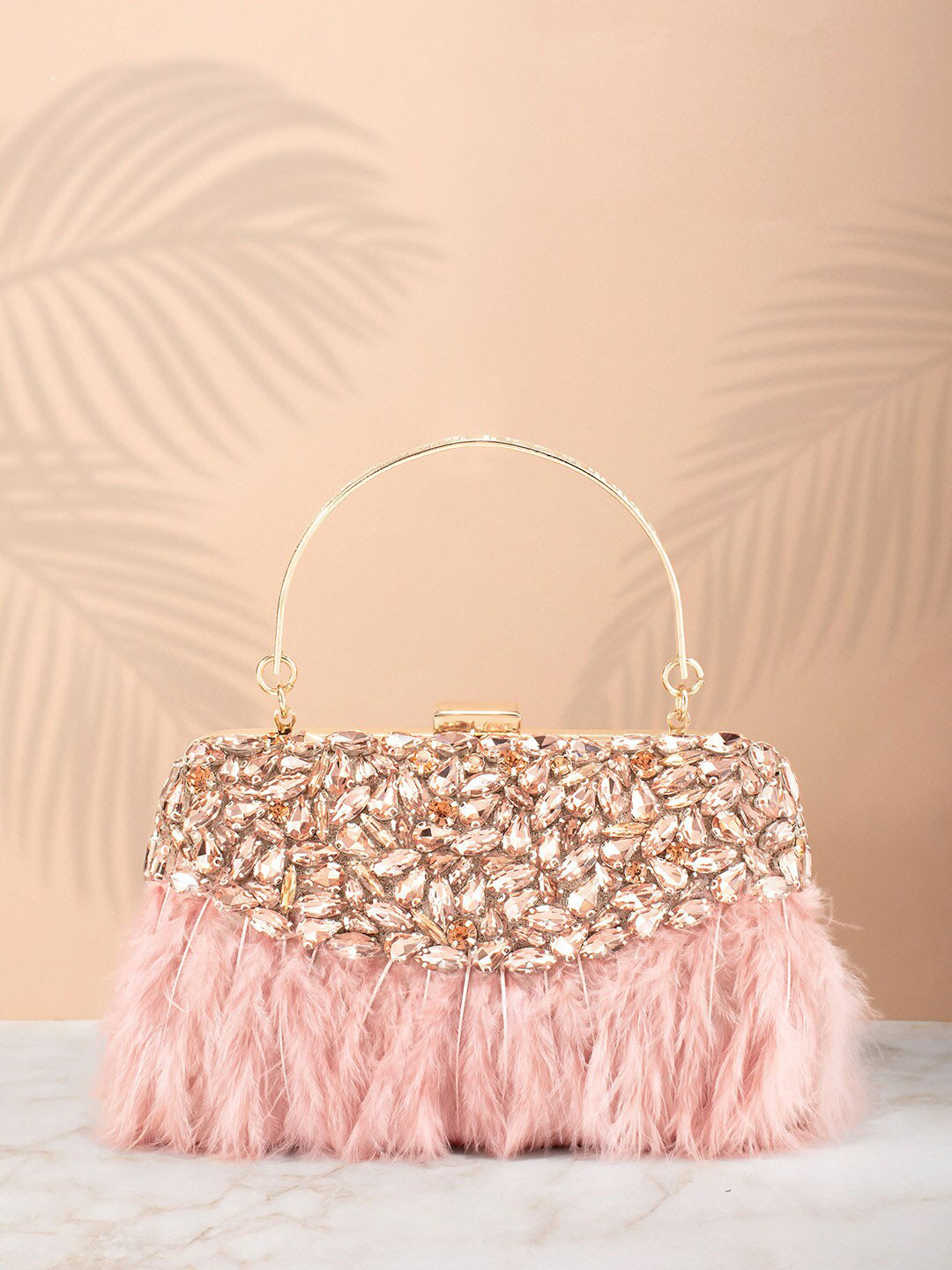 Buy Peora Women Women Peach Coloured Embellished Purse Clutch