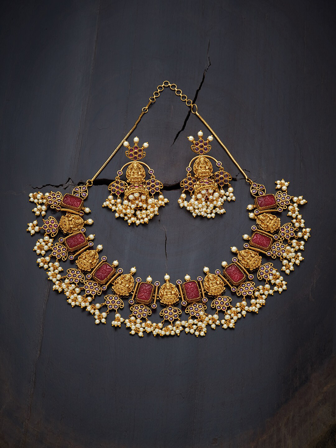 Buy Kushal's Fashion Jewellery Gold Toned & Red Jewellery Set