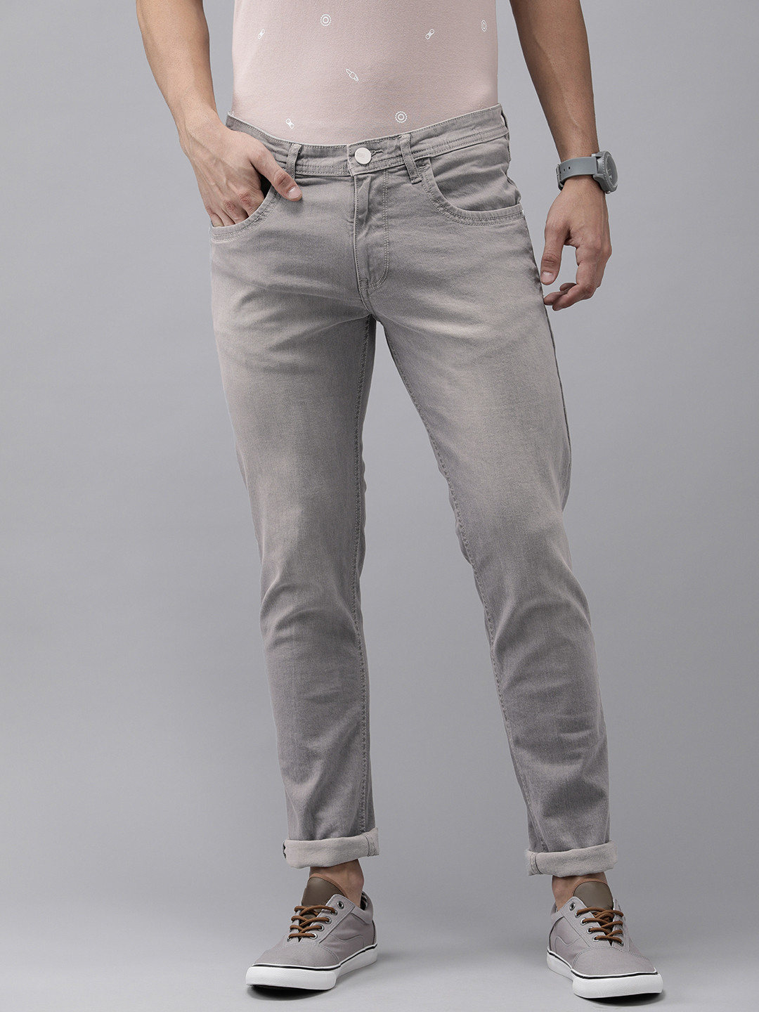 Buy Van Heusen ACADEMY Men Grey Skinny Fit Light Fade Stretchable Jeans