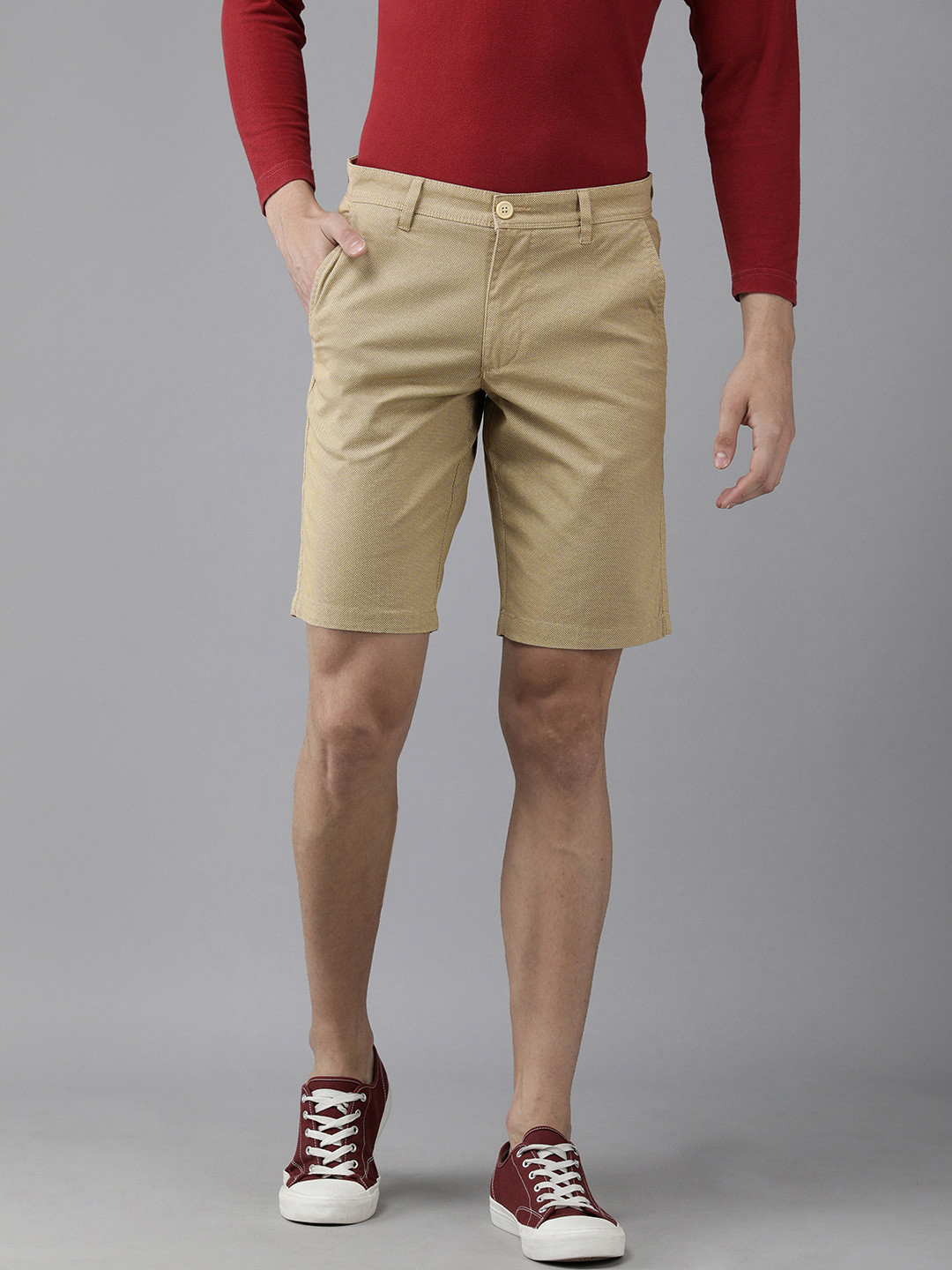 Buy Van Heusen ACADEMY Men Khaki Self Design Shorts Shorts for Men