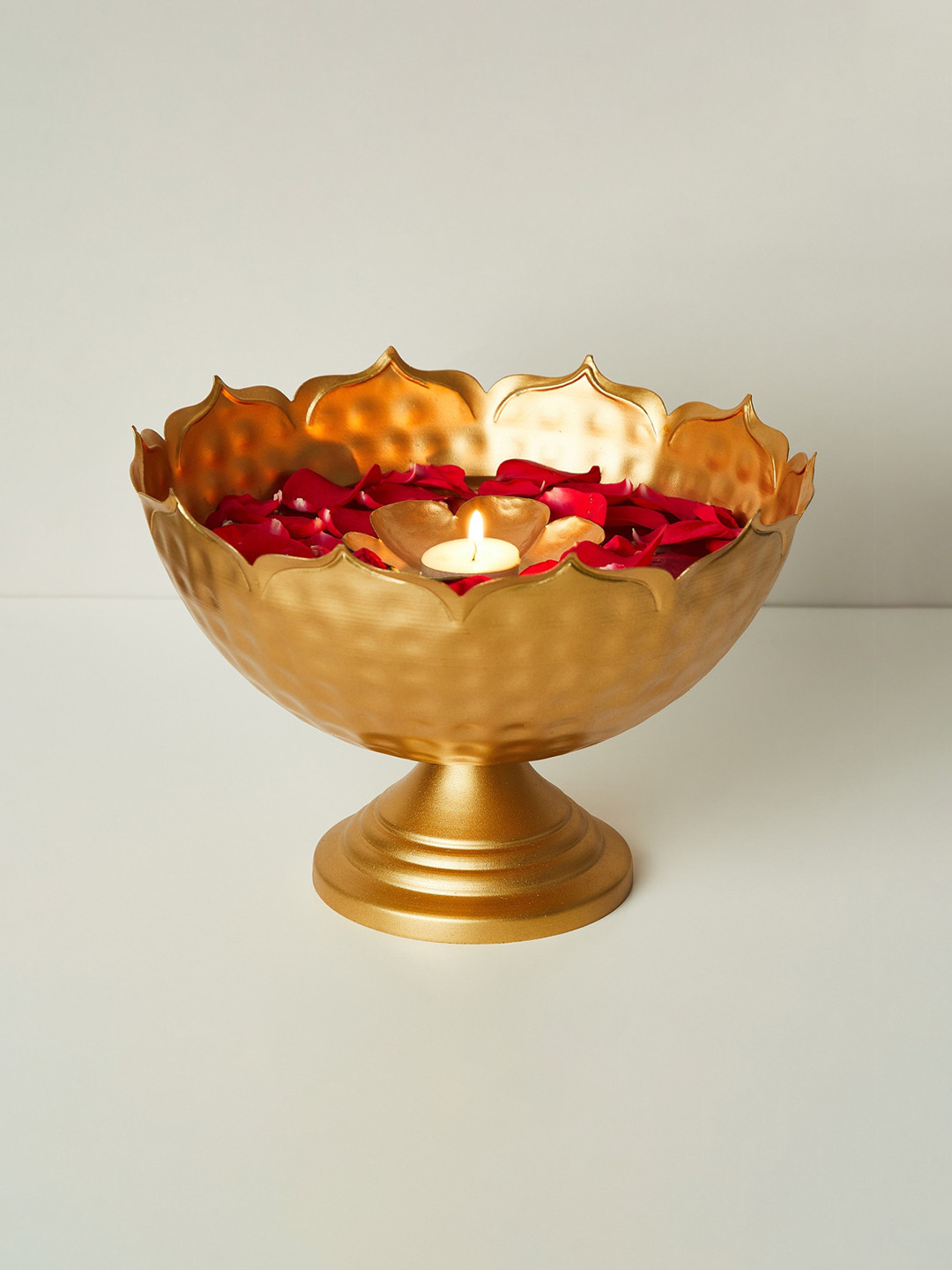Buy Home Centre Gold Toned Textured Metal Potpourri Bowl With Candle