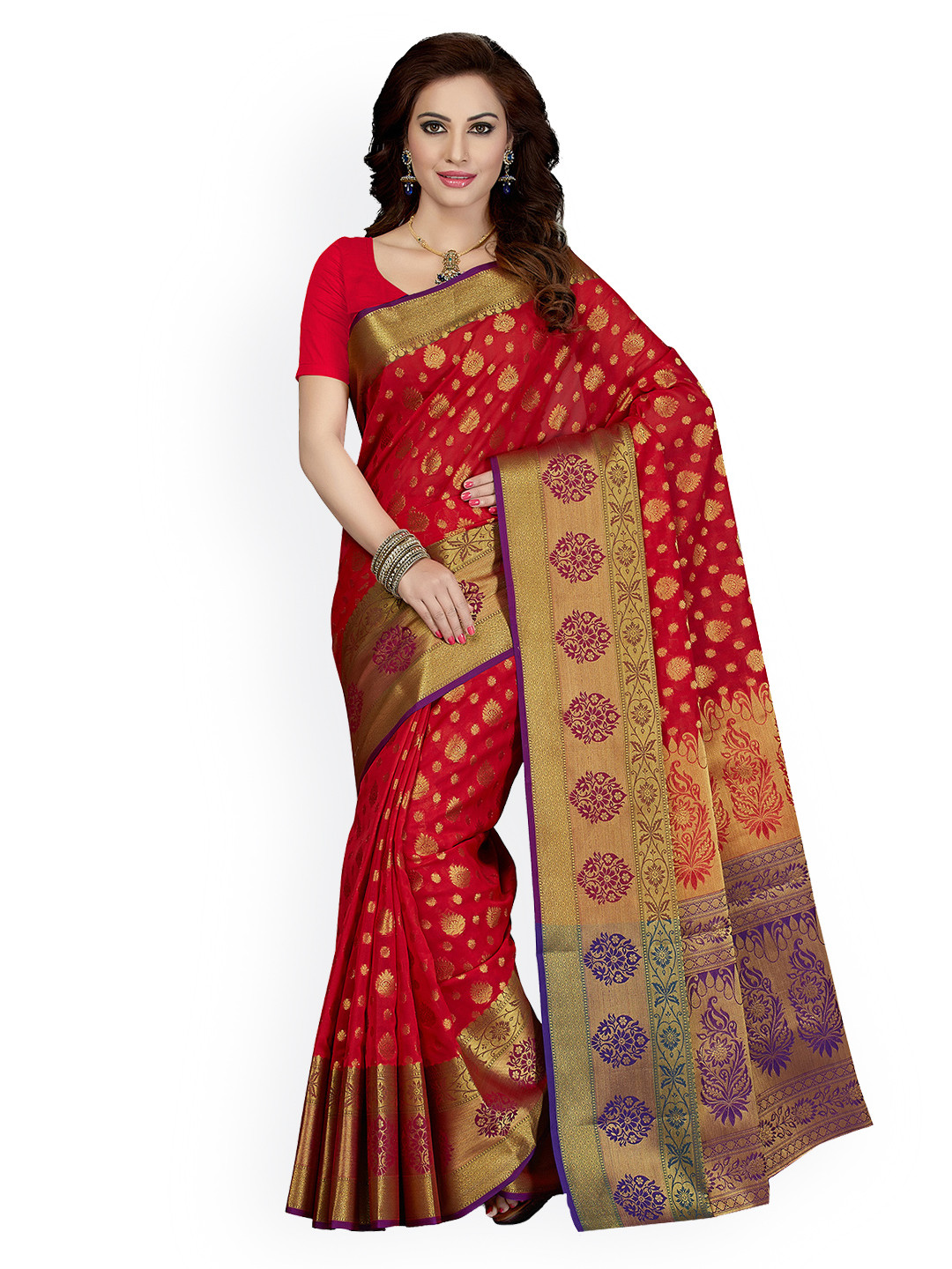 Buy Ishin Red Chanderi Cotton & Silk Traditional Saree Sarees for