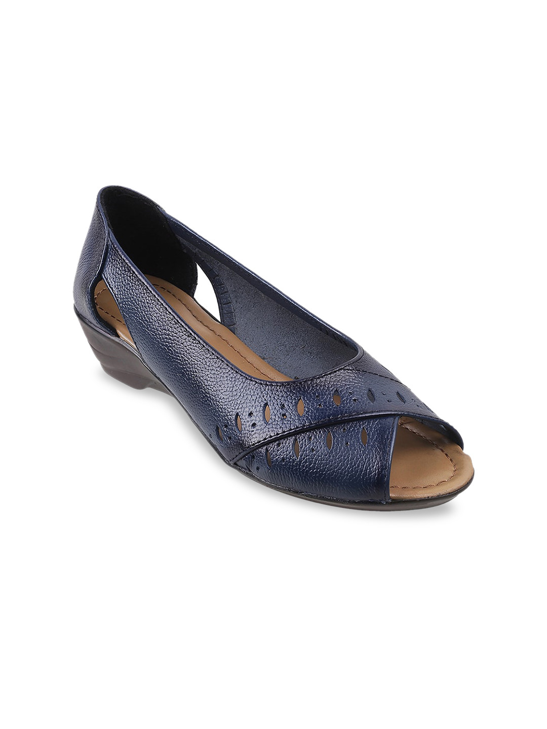 Buy Metro Blue Leather Wedge Peep Toes Heels for Women 18048812 Myntra