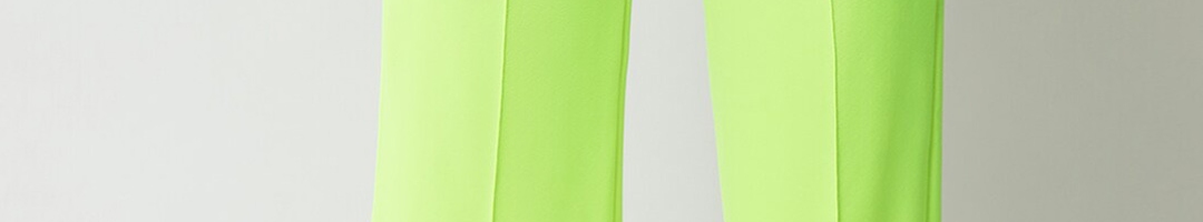 Buy Kotty Women Fluorescent Green Solid Relaxed Straight Fit Parallel ...