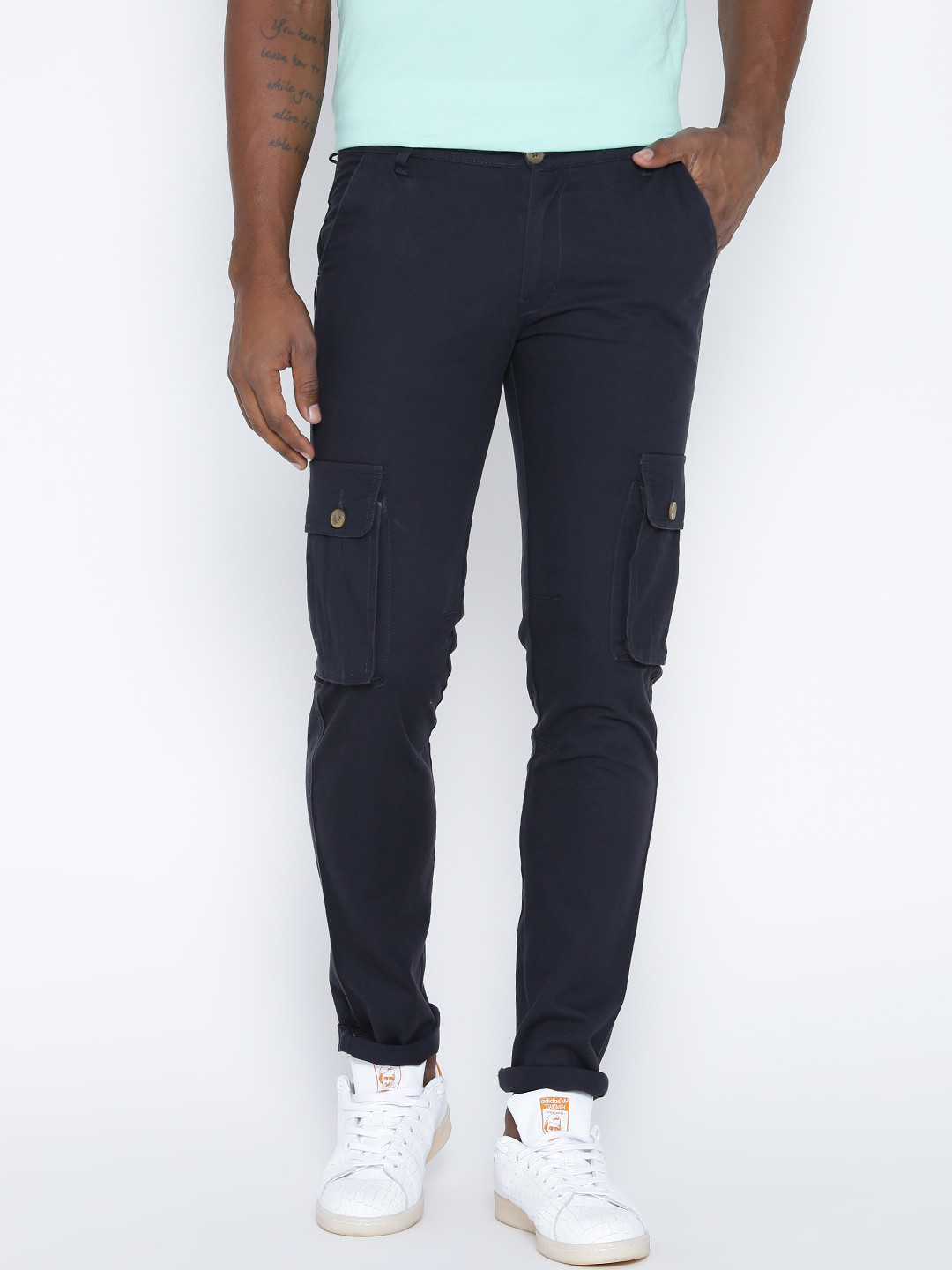 Buy Hubberholme Men Navy Slim Fit Cargo Trousers Trousers for Men