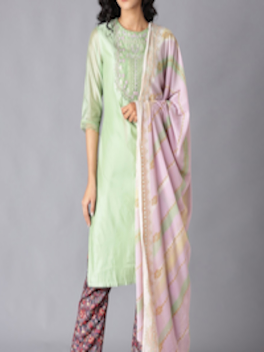 Buy WISHFUL Women Green Floral Yoke Design Kurta With Trousers & With ...