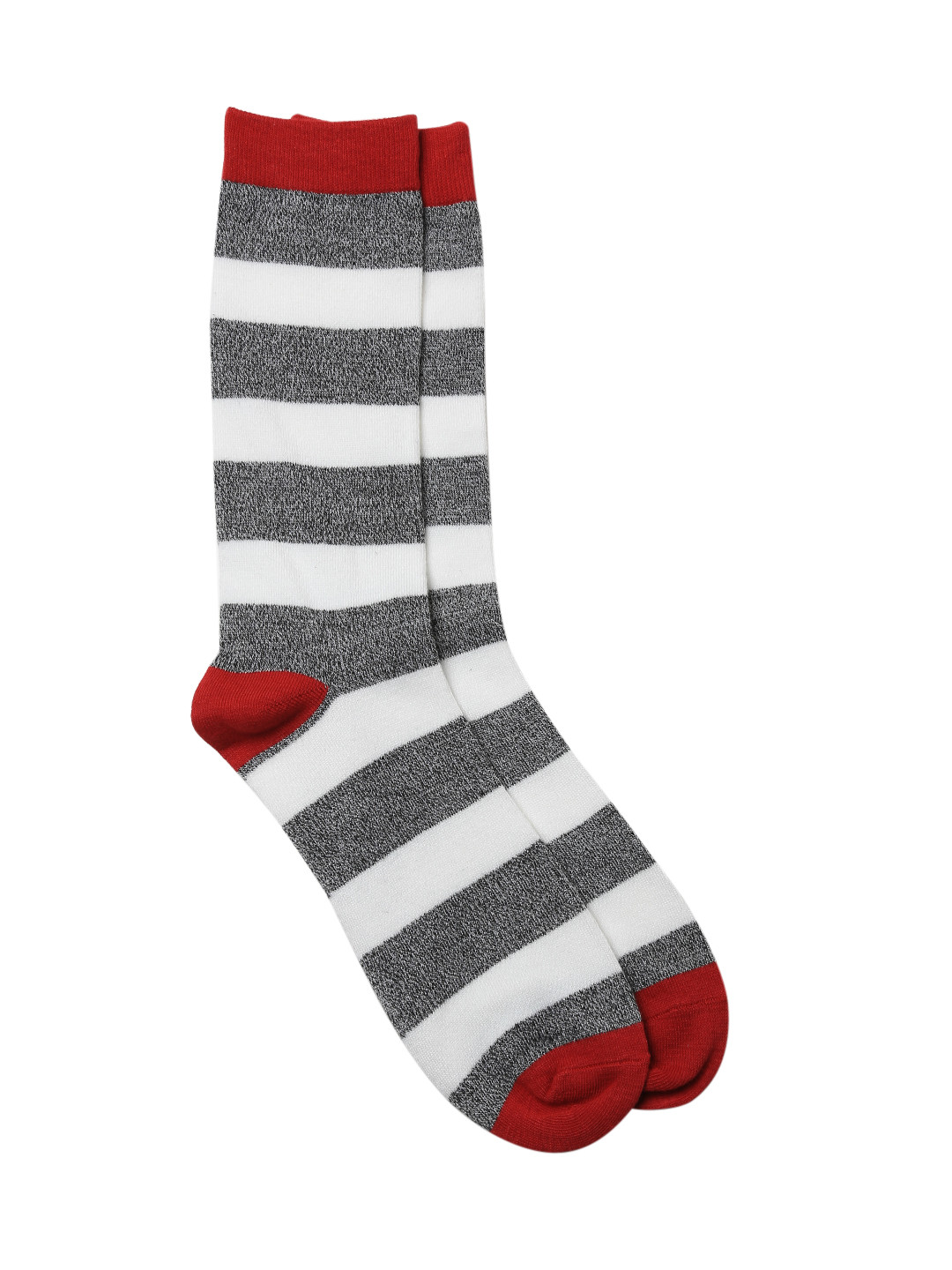 Buy FOREVER 21 Men Grey Melange & Off White Striped Crew Socks Socks