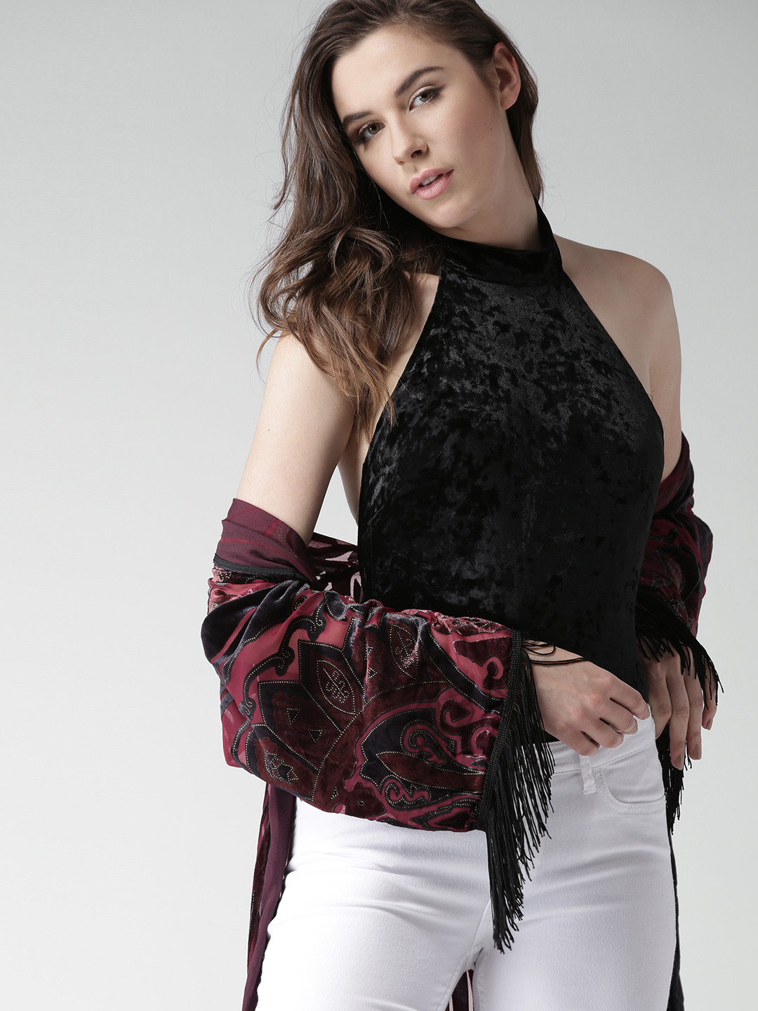 Buy FOREVER 21 Black Velvet Finish Bodysuit - Bodysuit for ...