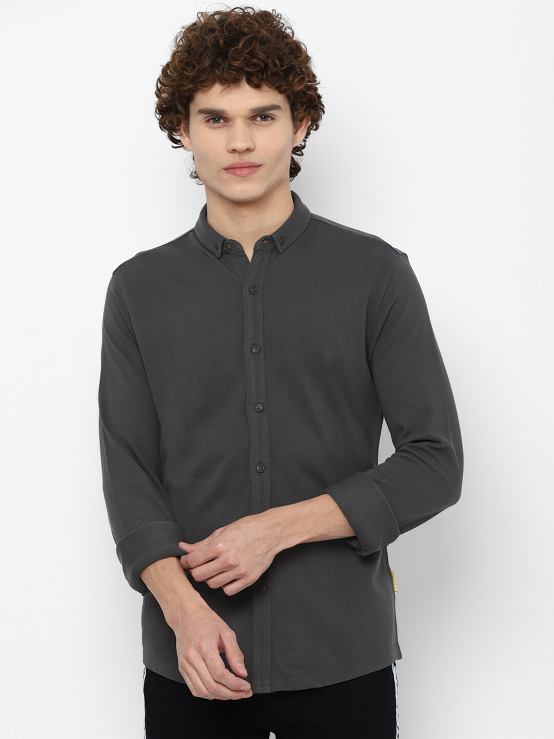 Buy FOREVER 21 Men Grey Button Down Collar Solid Casual Shirt Shirts