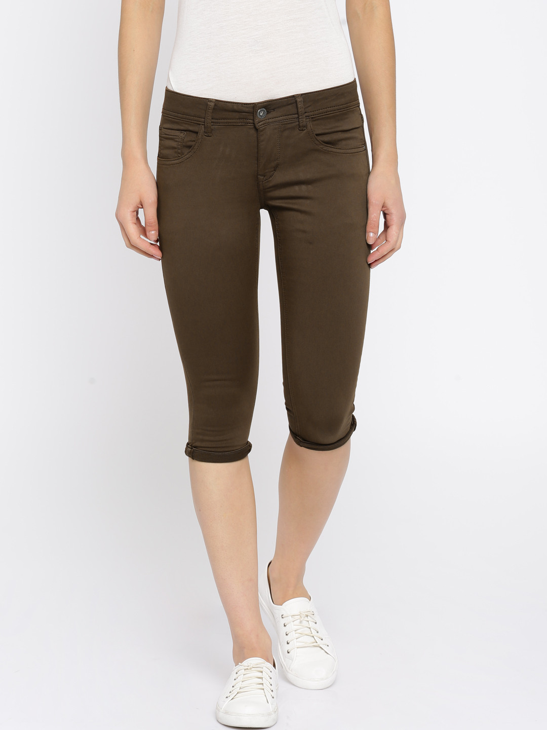 Buy Deal Jeans Women Brown Solid Skinny Fit Capris Capris for Women