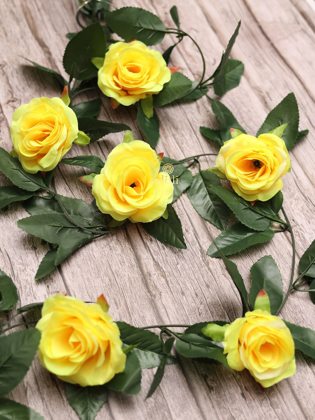Buy DULI Yellow & Green Rose Artificial Flowers Decorative Vines