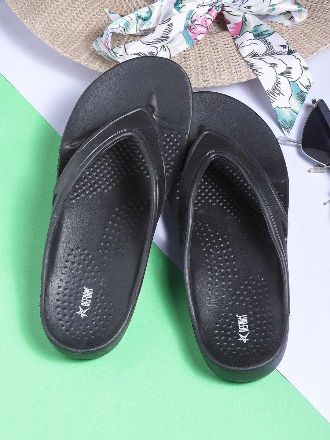Buy REFOAM Women Black Rubber Slip On Flip Flops for Women 18061464