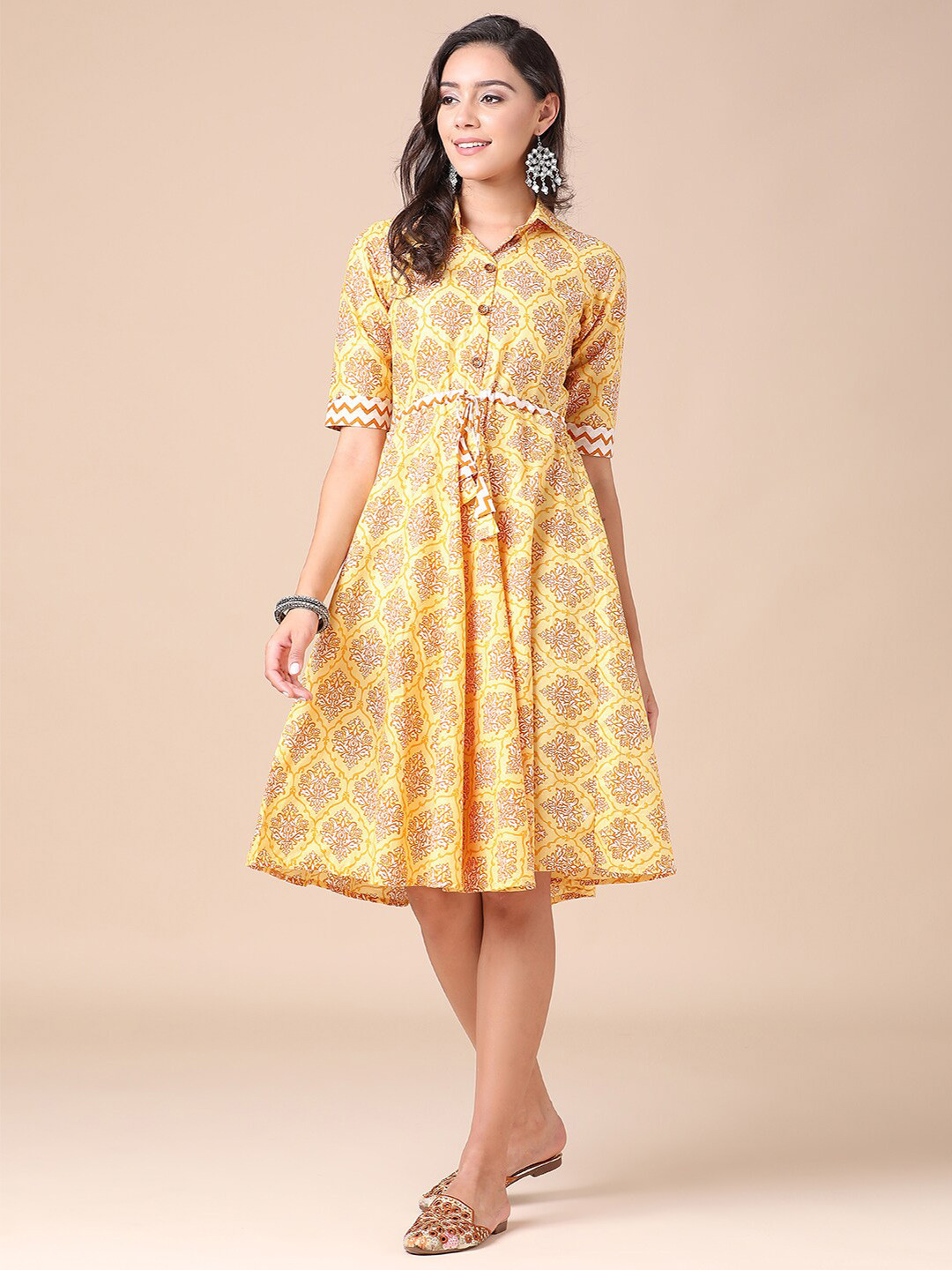 Buy J Turritopsis Mustard Yellow Ethnic Motifs Dress Dresses for Women 18068294 Myntra
