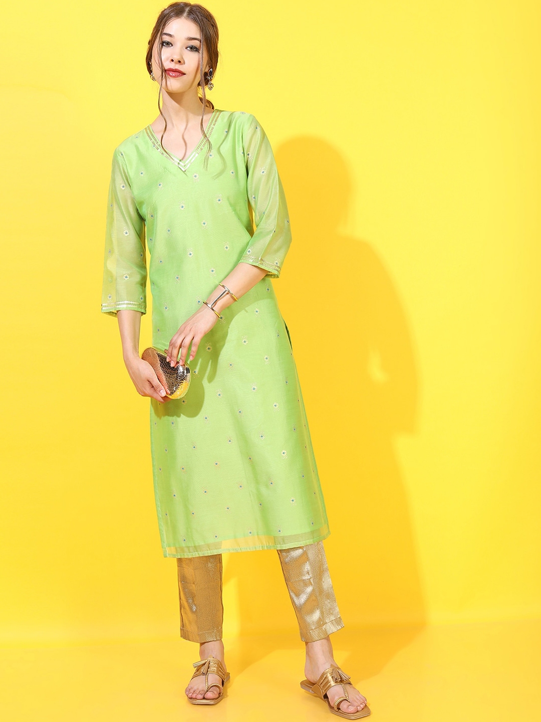 Buy Vishudh Women Green Ethnic Motifs Printed Kurta Kurtas For Women 18068536 Myntra 