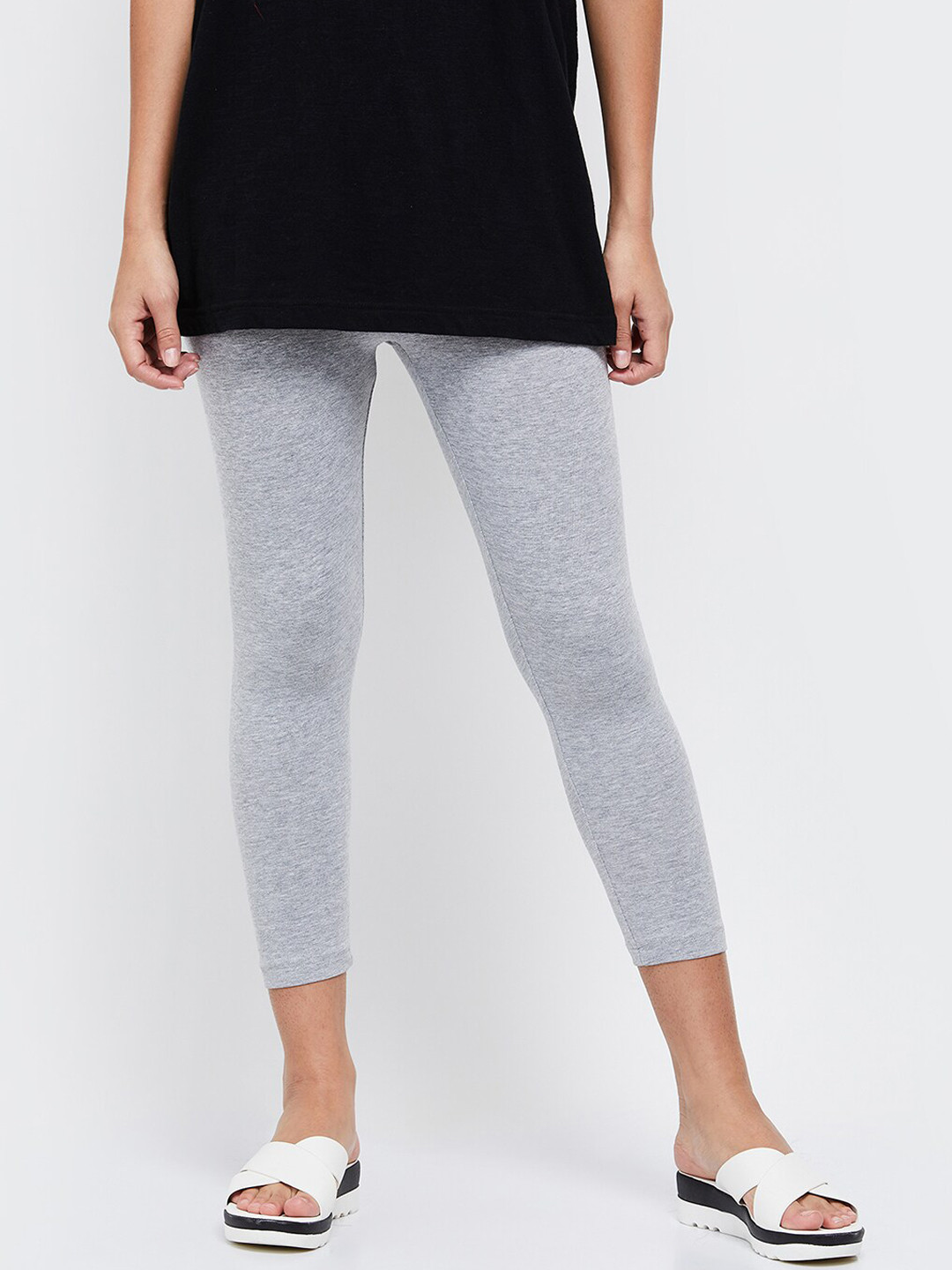 Buy Max Women Grey Melange Solid Comfort Fit Above Ankle Length Leggings Leggings for Women