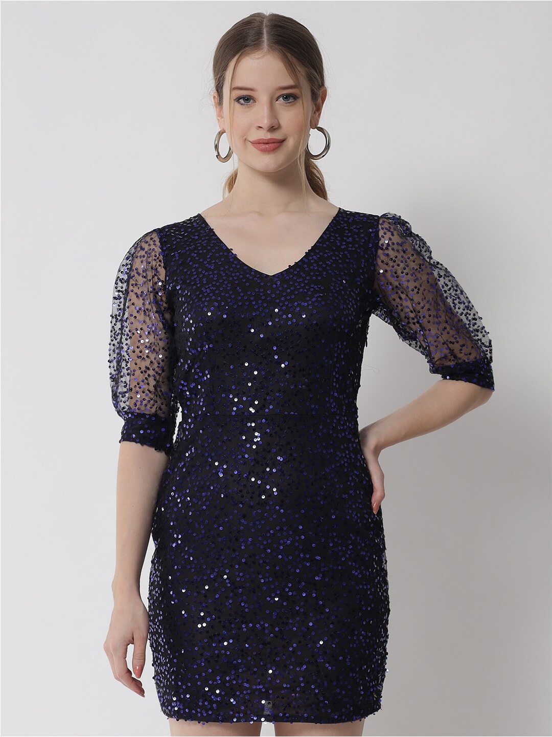 Buy Trend Arrest Blue Sequin Embellished Sheath Mini Dress - Dresses ...