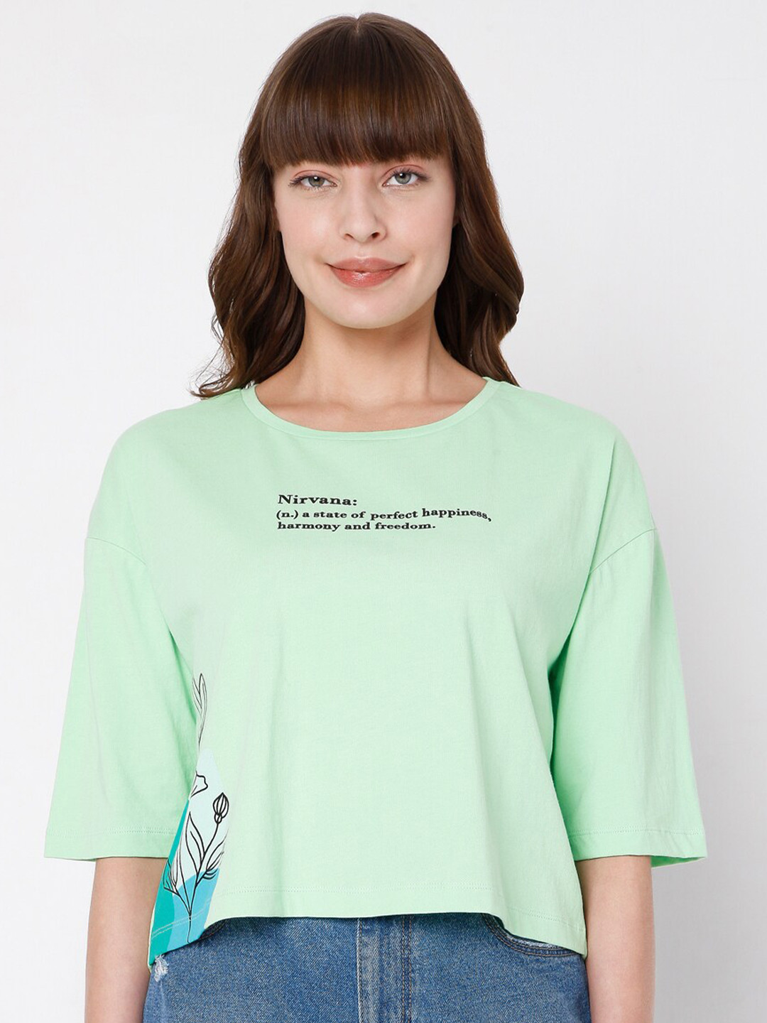 Buy Vero Moda Women Green Typography Printed T Shirt Tshirts for