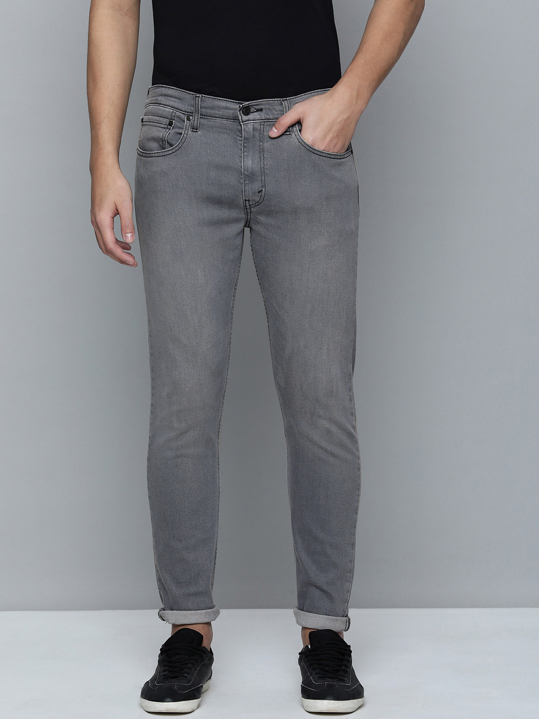 Buy Levis Men Grey 512 Slim Tapered Fit Mid Rise Light Fade Stretchable ...