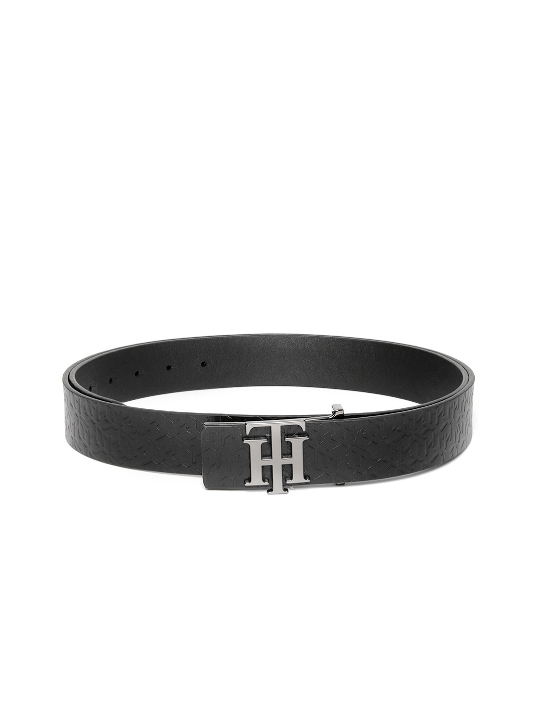Buy Tommy Hilfiger Men Black Brand Logo Textured Leather Belt Belts