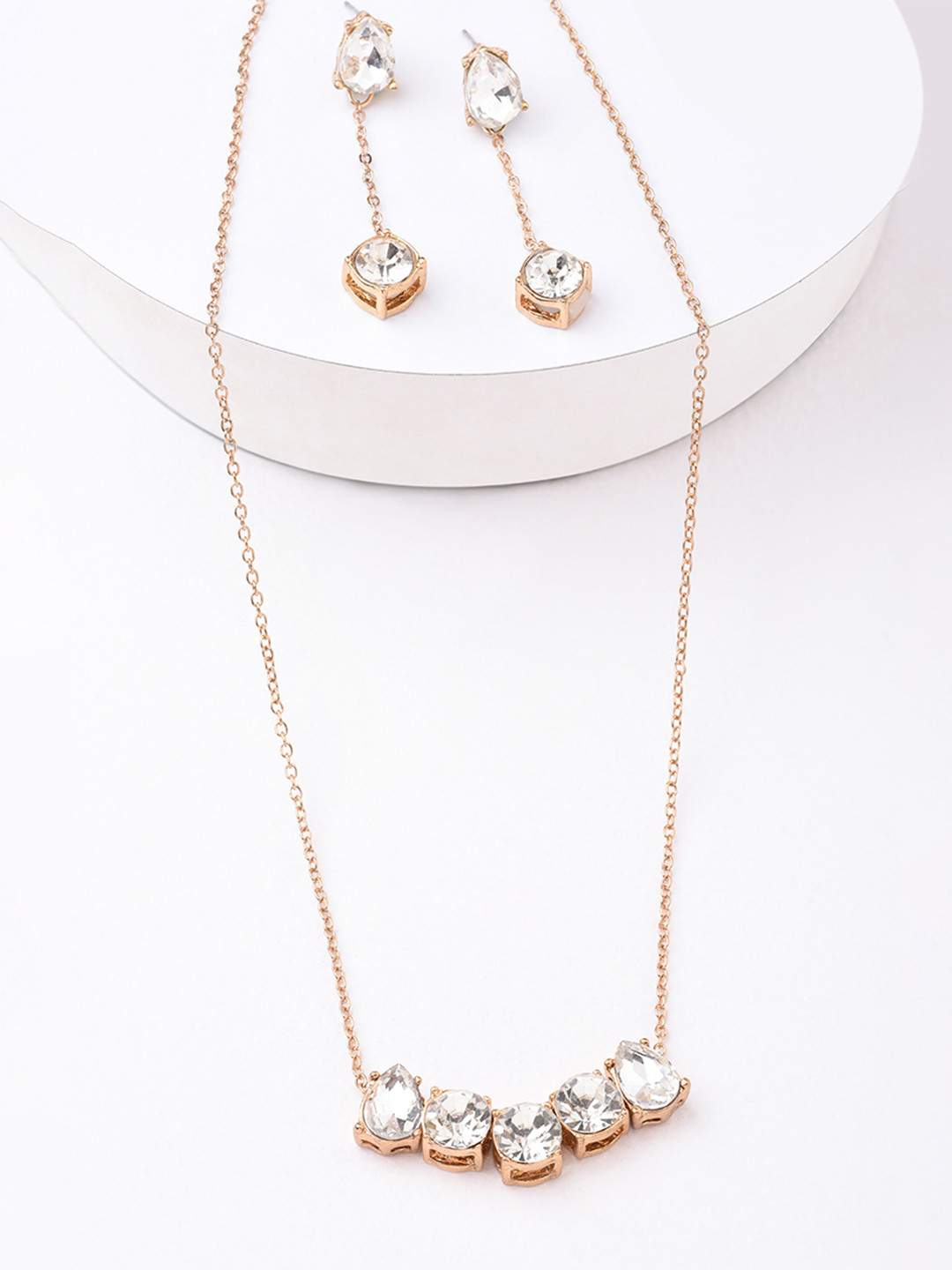 Buy Lilly & Sparkle Gold Plated White Stone Studded Jewellery Set