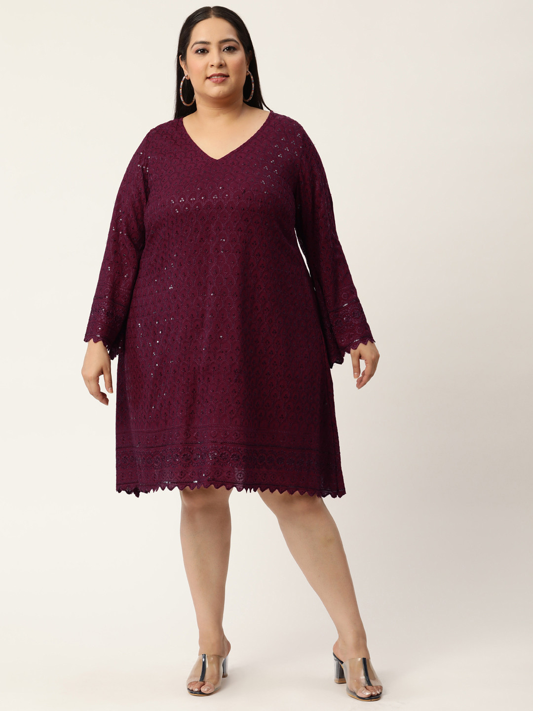 Buy Revolution Plus Size Purple Embellished Embroidered A Line Dress