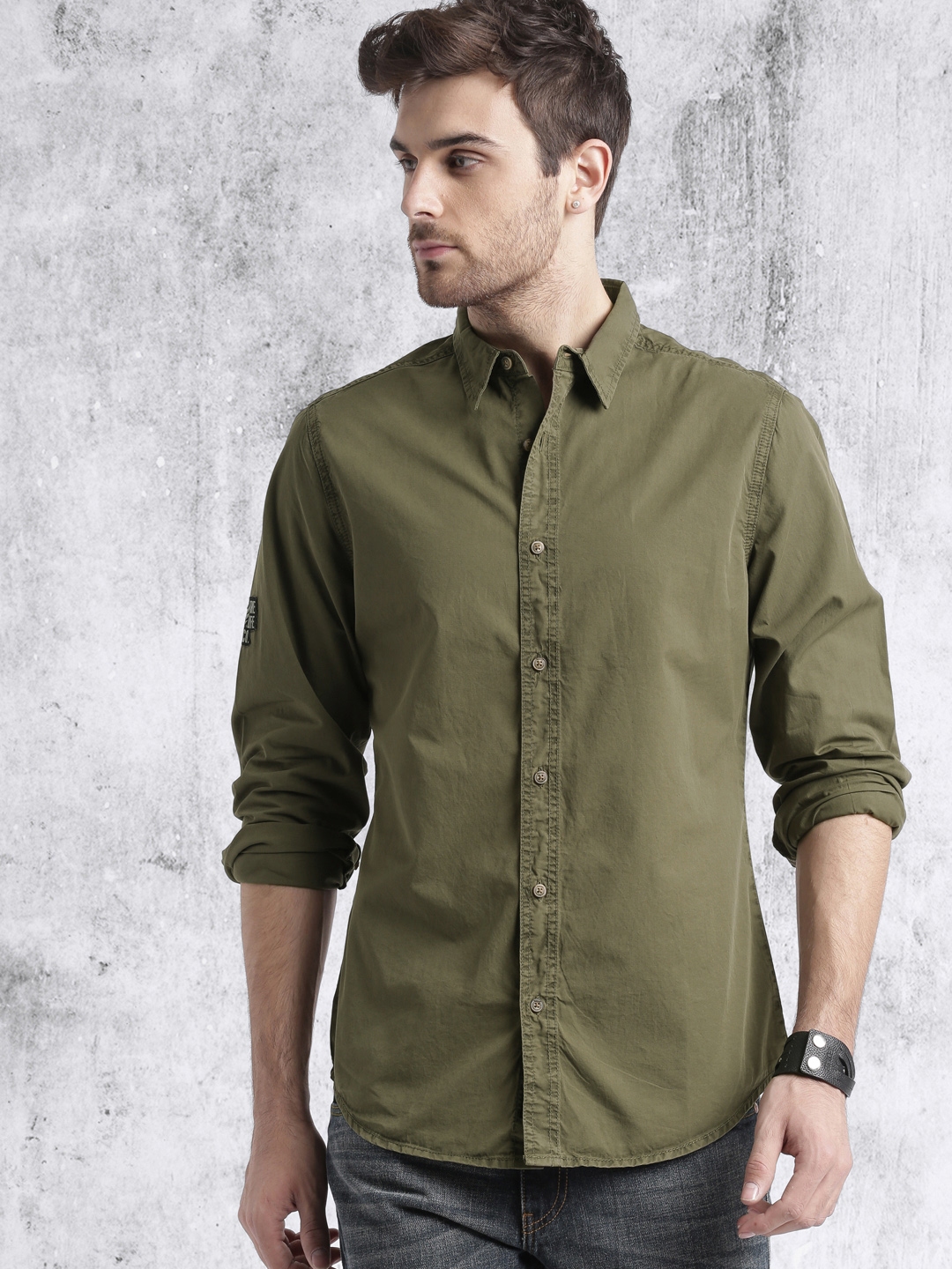 Buy RDSTR Men Olive Green Regular Fit Solid Casual Shirt - Shirts for ...