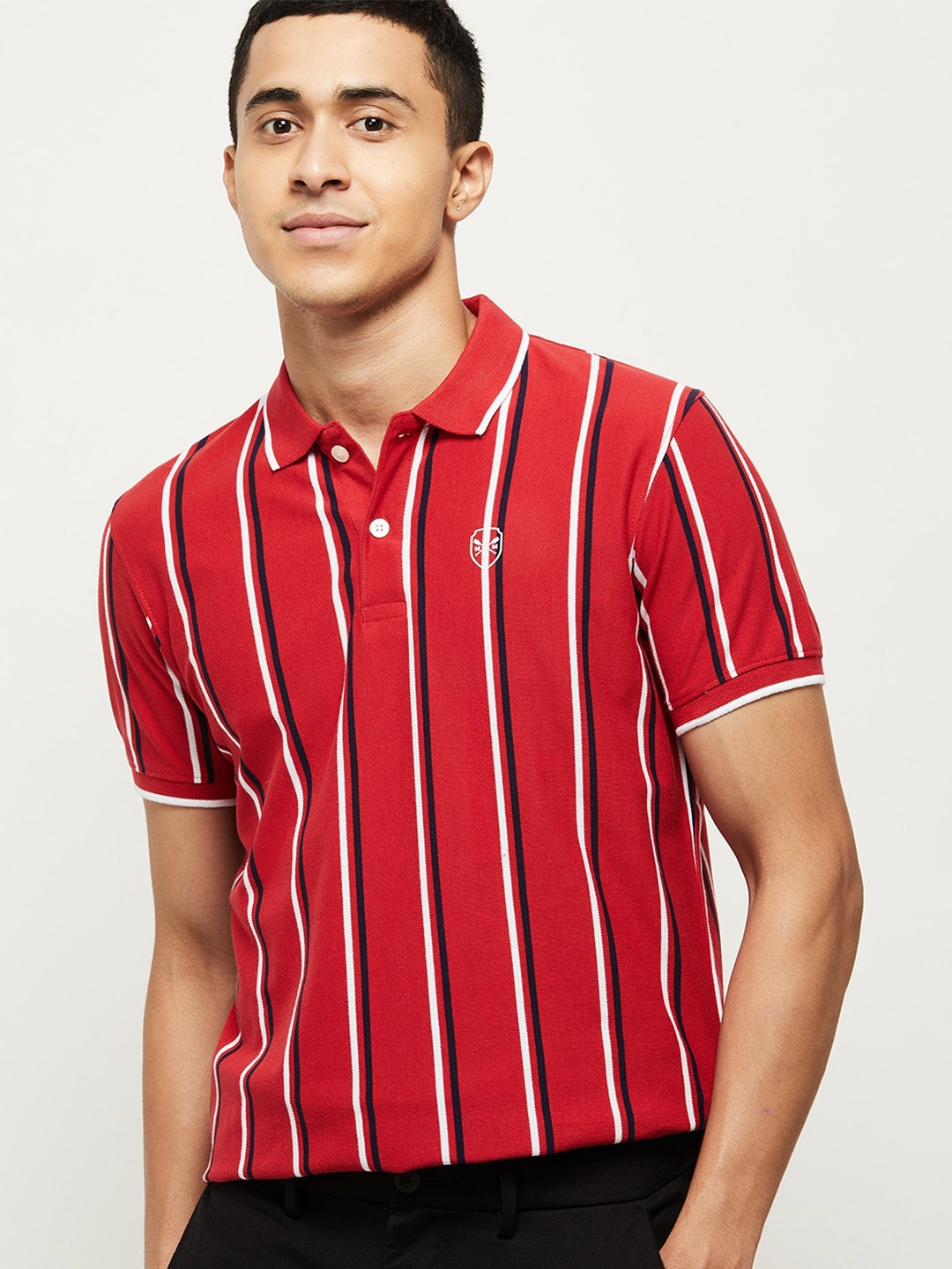 Buy Max Men Red Striped Polo Collar T Shirt - Tshirts for Men 18080130