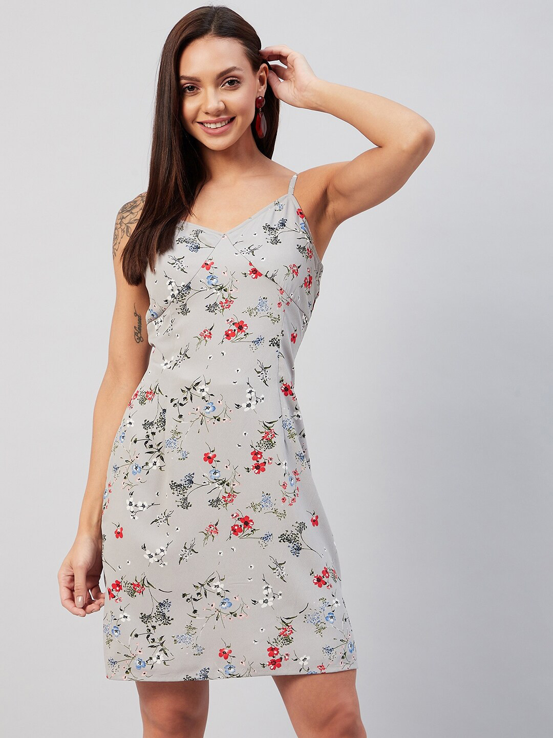Buy Carlton London Grey Floral Print Sheath Dress Dresses for Women
