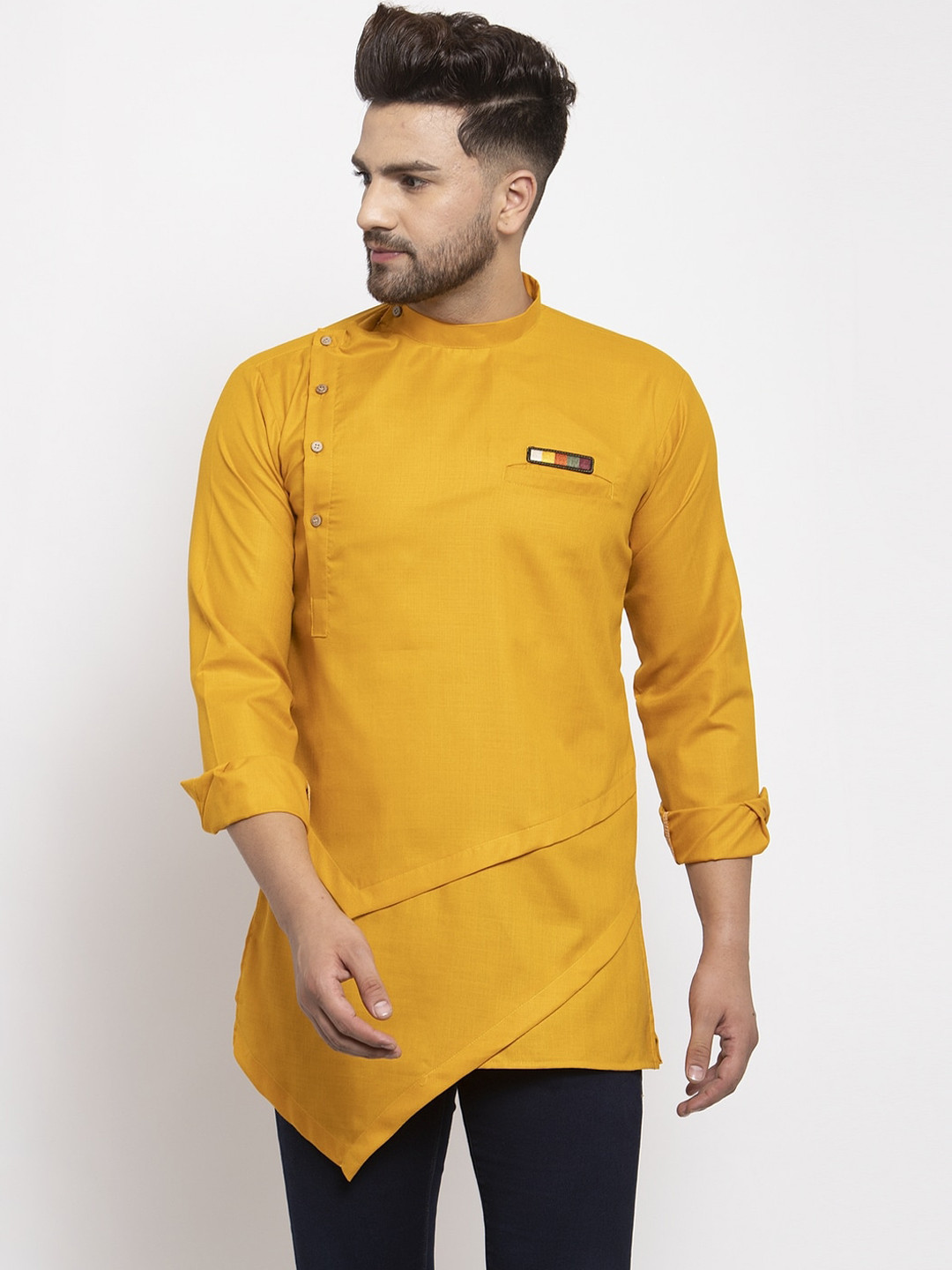 Buy Kaifoo Men Mustard Yellow Asymmetric Kurta Kurtas for Men 18083746 Myntra