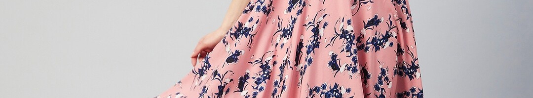 Buy RARE Peach Coloured & Blue Floral Crepe Maxi Dress - Dresses for ...