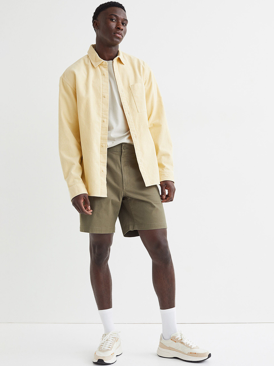 Buy H&M Men Olive Green Regular Fit Cotton Chino Shorts Shorts for