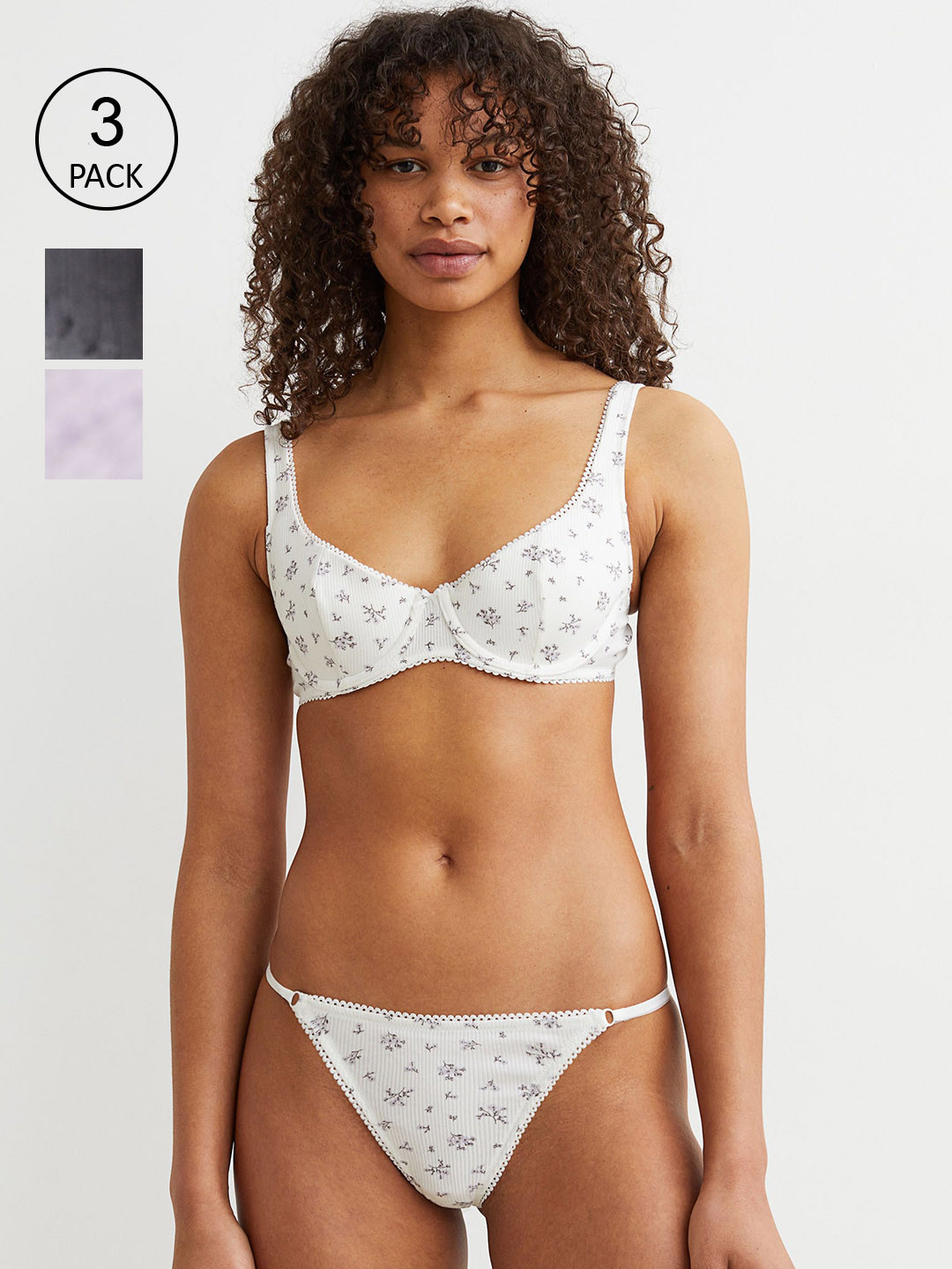 Buy H&M Pack Of 3 White & Purple Cotton Jersey Thong Briefs 1080915001